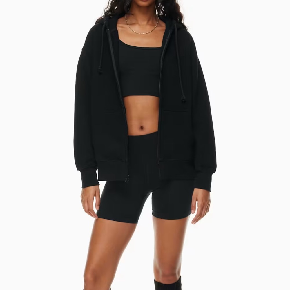 Aritzia Tna Cozy Fleece Boyfriend Zip Up Hoodie in Black Size 2XS